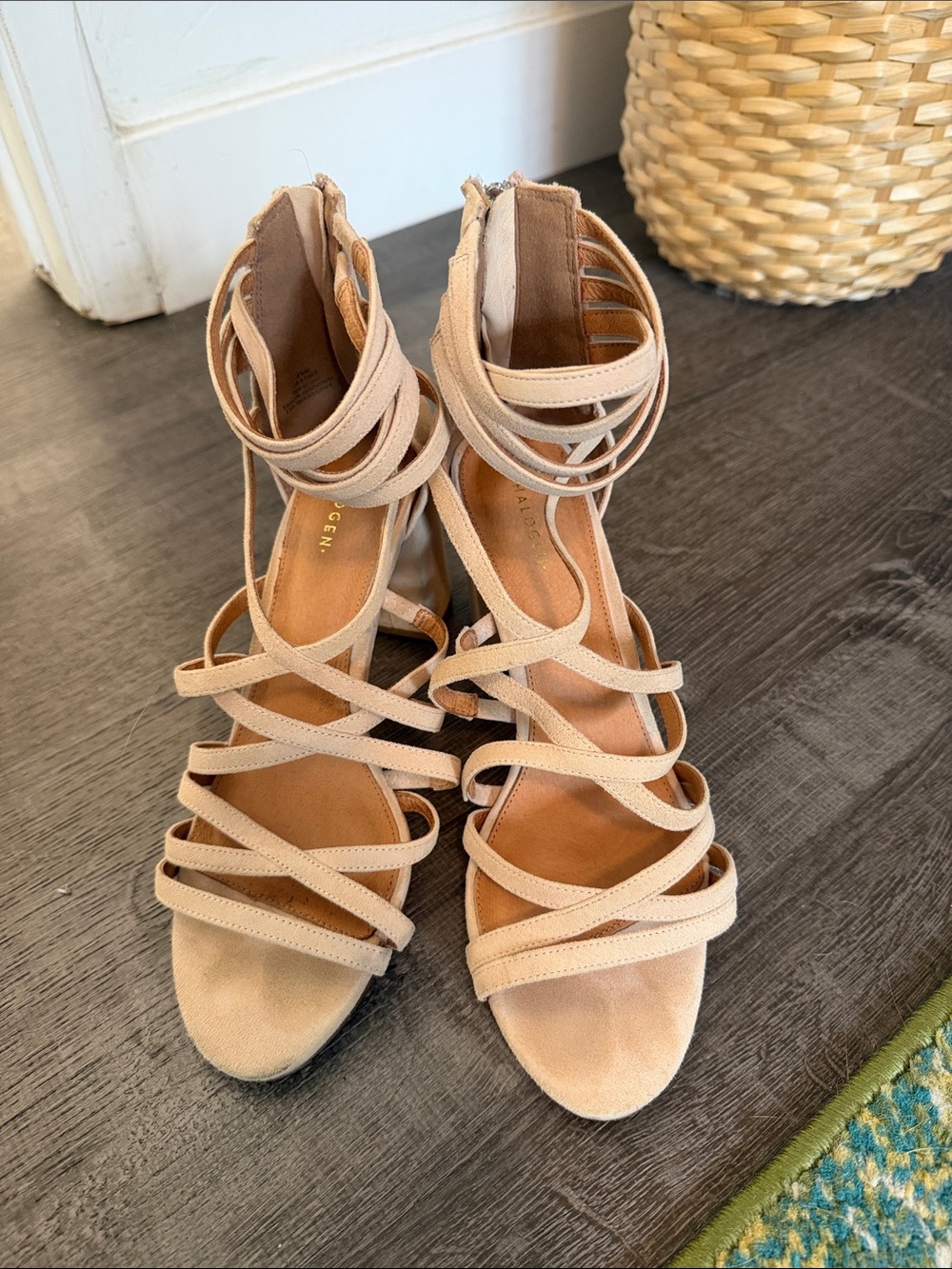 Strappy Lace-Up Heeled Sandals in Beige